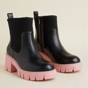 Torrid Black and Pink Winter Rain Boots with Chunky Sole